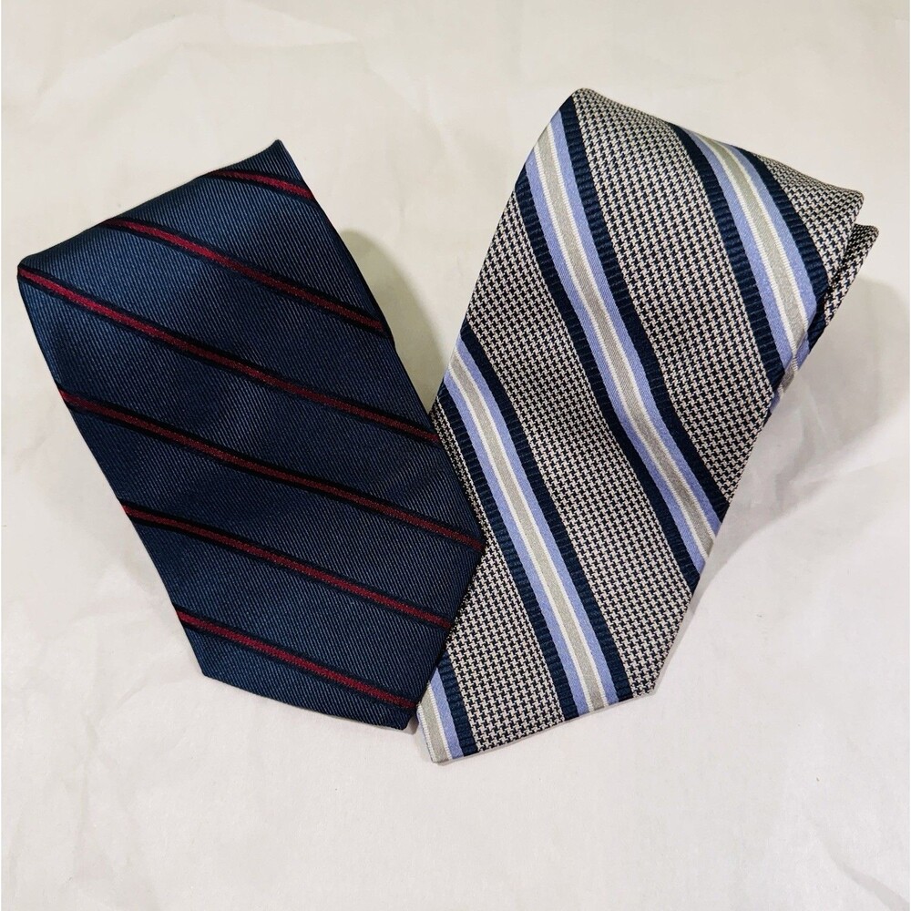 Lot Of 2 Ike Behar New York Silk Blend Striped Neckties Luxury 56"x3.75"